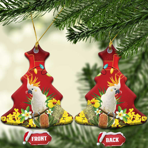 Australia Sulphur-crested Cockatoo Christmas Ceramic Ornament Aussie Native Flowers Merry Xmas - Aussie Hoodie