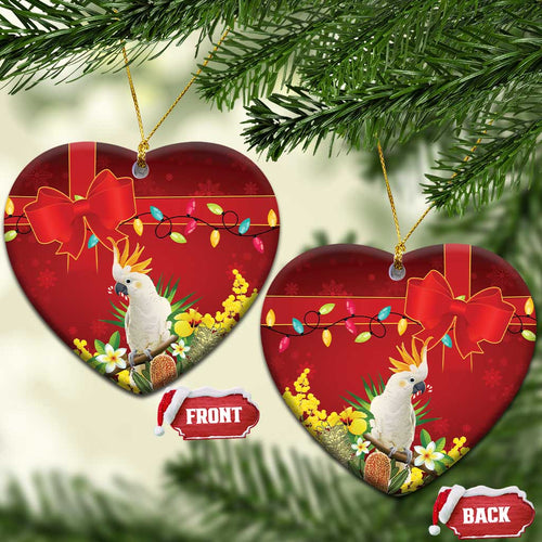 Australia Sulphur-crested Cockatoo Christmas Ceramic Ornament Aussie Native Flowers Merry Xmas - Aussie Hoodie