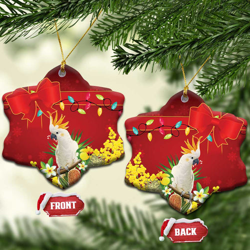 Australia Sulphur-crested Cockatoo Christmas Ceramic Ornament Aussie Native Flowers Merry Xmas - Aussie Hoodie