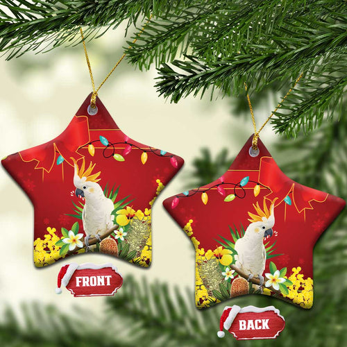 Australia Sulphur-crested Cockatoo Christmas Ceramic Ornament Aussie Native Flowers Merry Xmas - Aussie Hoodie