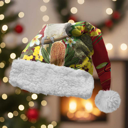 Australia Sulphur-crested Cockatoo Christmas Santa Hat Aussie Native Flowers Merry Xmas - Aussie Hoodie