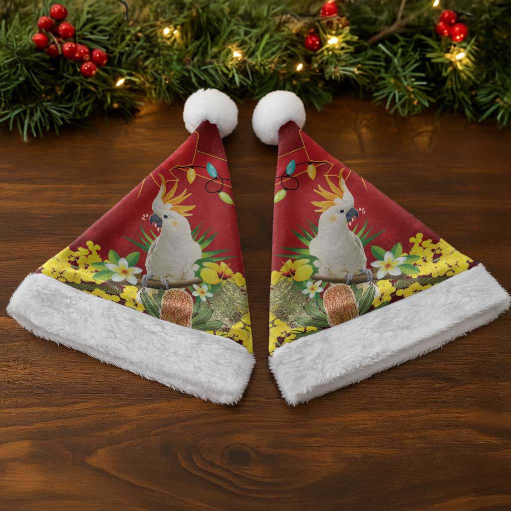 Australia Sulphur-crested Cockatoo Christmas Santa Hat Aussie Native Flowers Merry Xmas - Aussie Hoodie