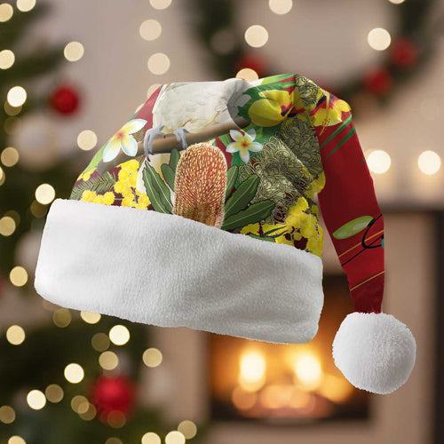 Australia Sulphur-crested Cockatoo Christmas Santa Hat Aussie Native Flowers Merry Xmas - Aussie Hoodie