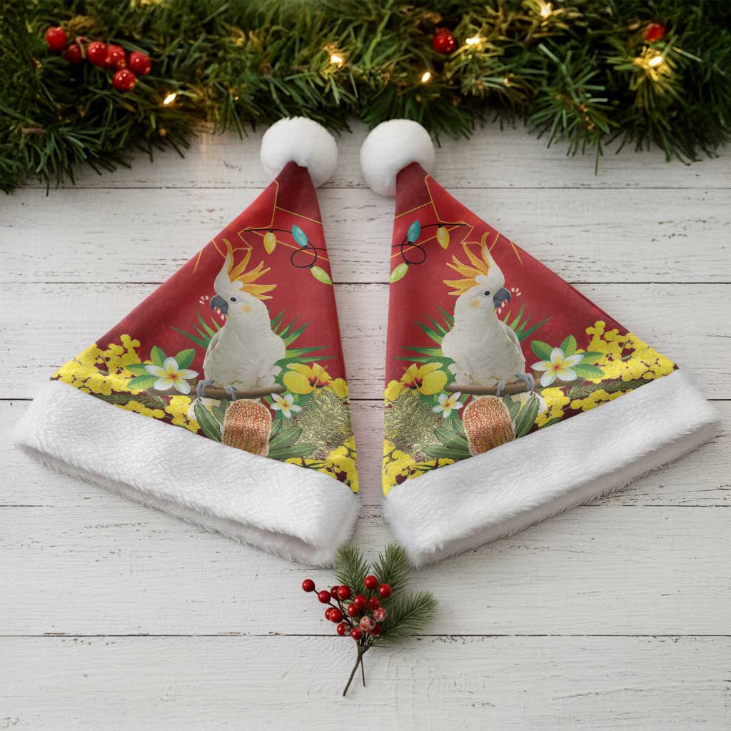 Australia Sulphur-crested Cockatoo Christmas Santa Hat Aussie Native Flowers Merry Xmas - Aussie Hoodie