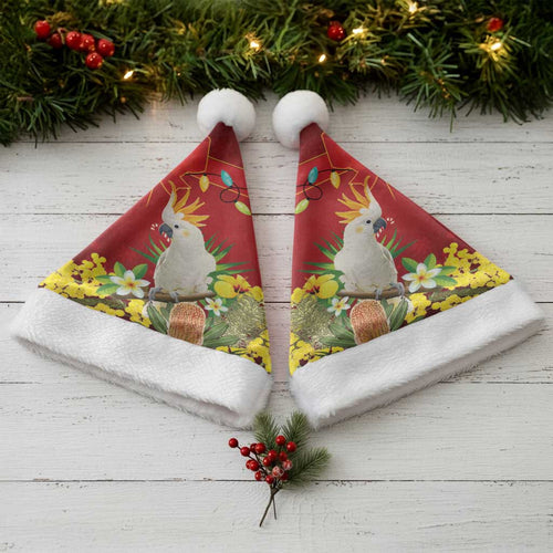 Australia Sulphur-crested Cockatoo Christmas Santa Hat Aussie Native Flowers Merry Xmas - Aussie Hoodie