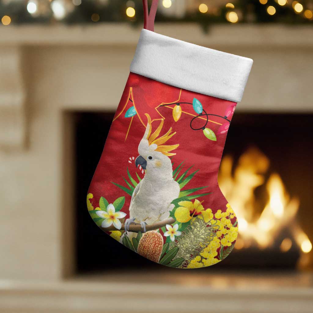 Australia Sulphur-crested Cockatoo Christmas Stocking Aussie Native Flowers Merry Xmas - Aussie Hoodie