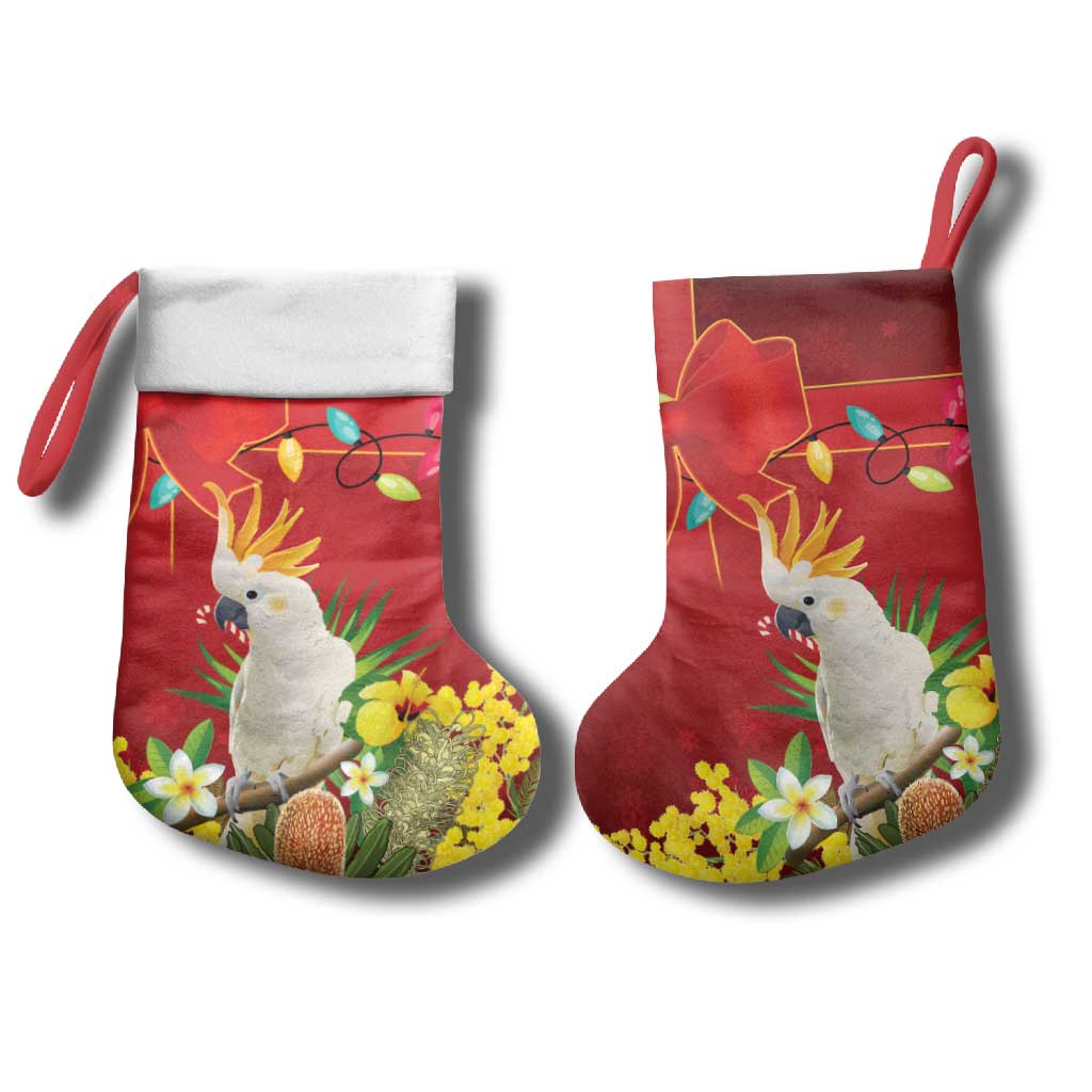 Australia Sulphur-crested Cockatoo Christmas Stocking Aussie Native Flowers Merry Xmas - Aussie Hoodie