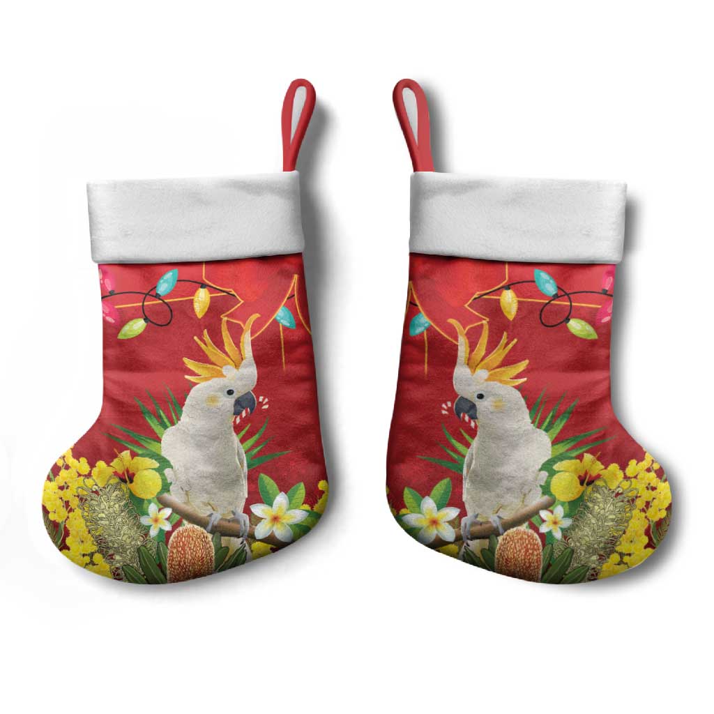 Australia Sulphur-crested Cockatoo Christmas Stocking Aussie Native Flowers Merry Xmas - Aussie Hoodie