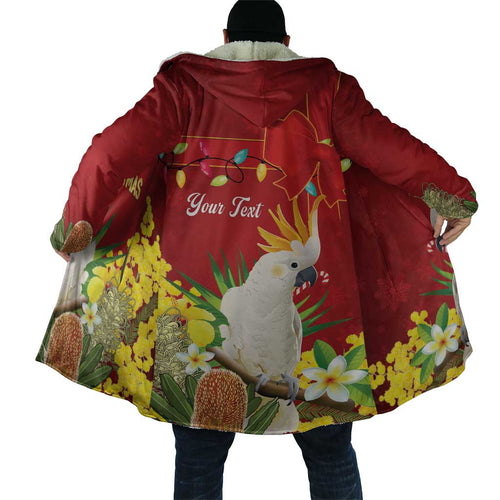 Personalised Australia Sulphur-crested Cockatoo Christmas Cloak Aussie Native Flowers Merry Xmas - Aussie Hoodie