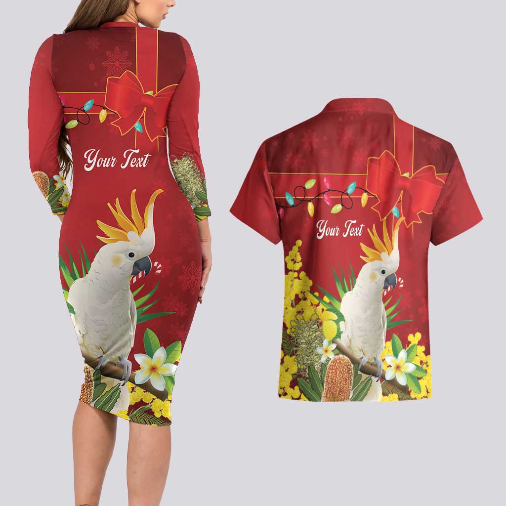 Personalised Australia Sulphur-crested Cockatoo Christmas Couples Matching Long Sleeve Bodycon Dress and Hawaiian Shirt Aussie Native Flowers Merry Xmas - Aussie Hoodie