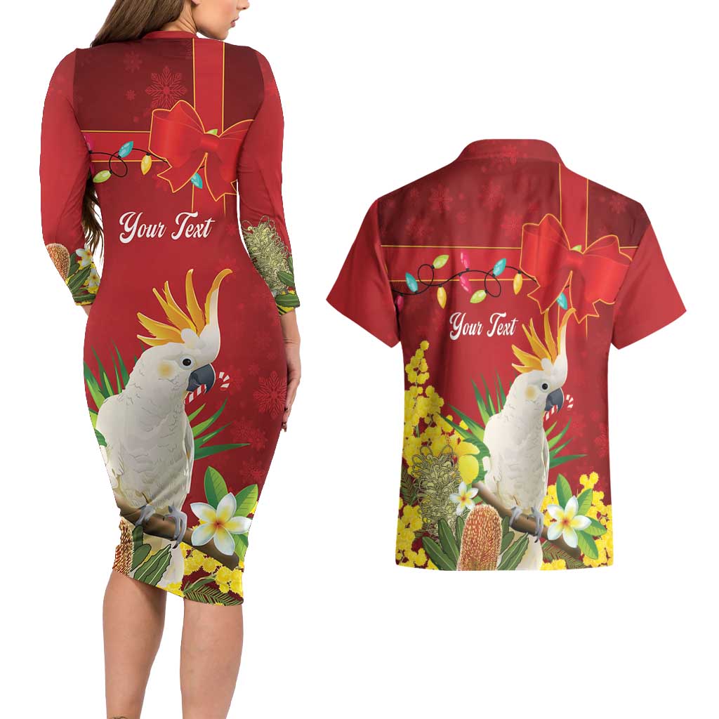 Personalised Australia Sulphur-crested Cockatoo Christmas Couples Matching Long Sleeve Bodycon Dress and Hawaiian Shirt Aussie Native Flowers Merry Xmas - Aussie Hoodie