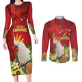 Personalised Australia Sulphur-crested Cockatoo Christmas Couples Matching Long Sleeve Bodycon Dress and Long Sleeve Button Shirt Aussie Native Flowers Merry Xmas - Aussie Hoodie