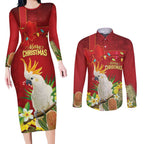 Personalised Australia Sulphur-crested Cockatoo Christmas Couples Matching Long Sleeve Bodycon Dress and Long Sleeve Button Shirt Aussie Native Flowers Merry Xmas - Aussie Hoodie