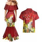 Personalised Australia Sulphur-crested Cockatoo Christmas Couples Matching Mermaid Dress and Hawaiian Shirt Aussie Native Flowers Merry Xmas - Aussie Hoodie