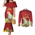 Personalised Australia Sulphur-crested Cockatoo Christmas Couples Matching Mermaid Dress and Long Sleeve Button Shirt Aussie Native Flowers Merry Xmas - Aussie Hoodie