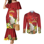 Personalised Australia Sulphur-crested Cockatoo Christmas Couples Matching Mermaid Dress and Long Sleeve Button Shirt Aussie Native Flowers Merry Xmas - Aussie Hoodie