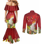 Personalised Australia Sulphur-crested Cockatoo Christmas Couples Matching Mermaid Dress and Long Sleeve Button Shirt Aussie Native Flowers Merry Xmas - Aussie Hoodie