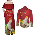 Personalised Australia Sulphur-crested Cockatoo Christmas Couples Matching Off Shoulder Maxi Dress and Long Sleeve Button Shirt Aussie Native Flowers Merry Xmas - Aussie Hoodie
