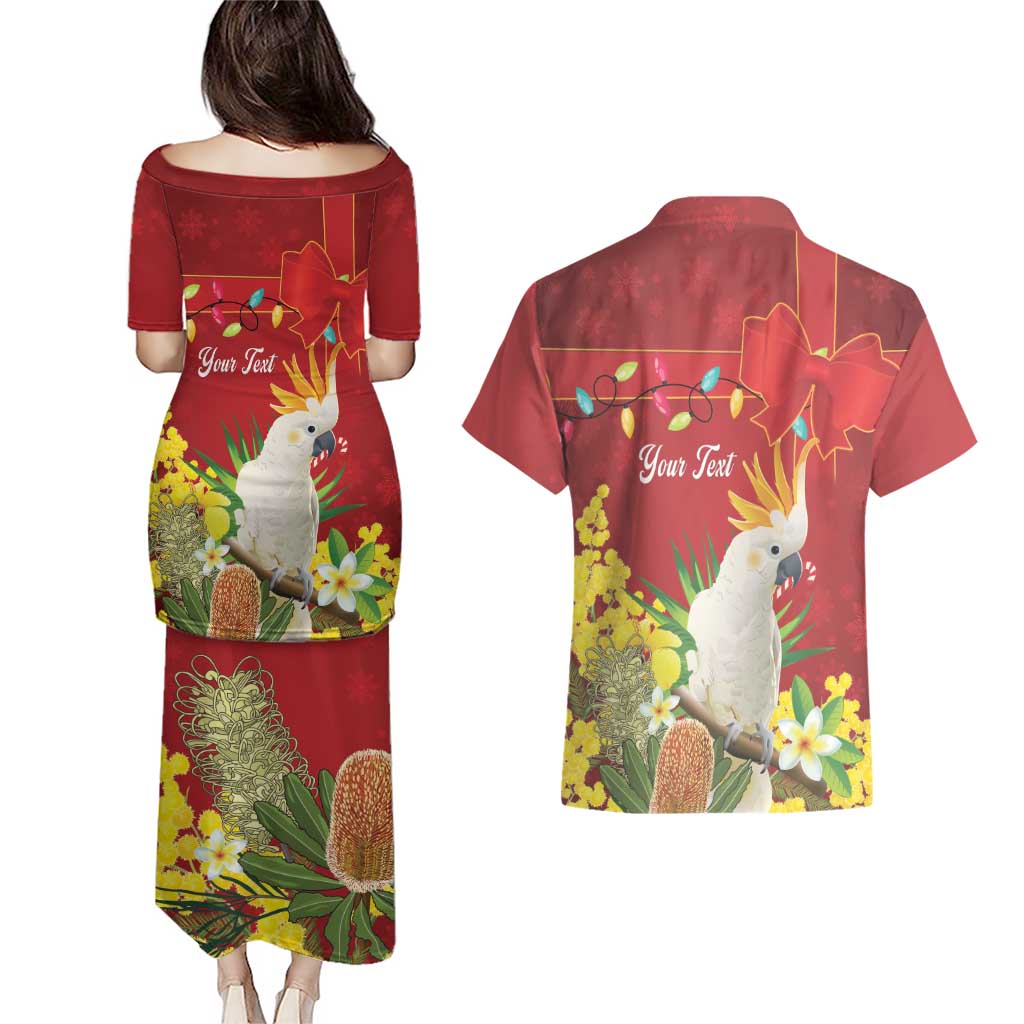 Personalised Australia Sulphur-crested Cockatoo Christmas Couples Matching Puletasi and Hawaiian Shirt Aussie Native Flowers Merry Xmas - Aussie Hoodie