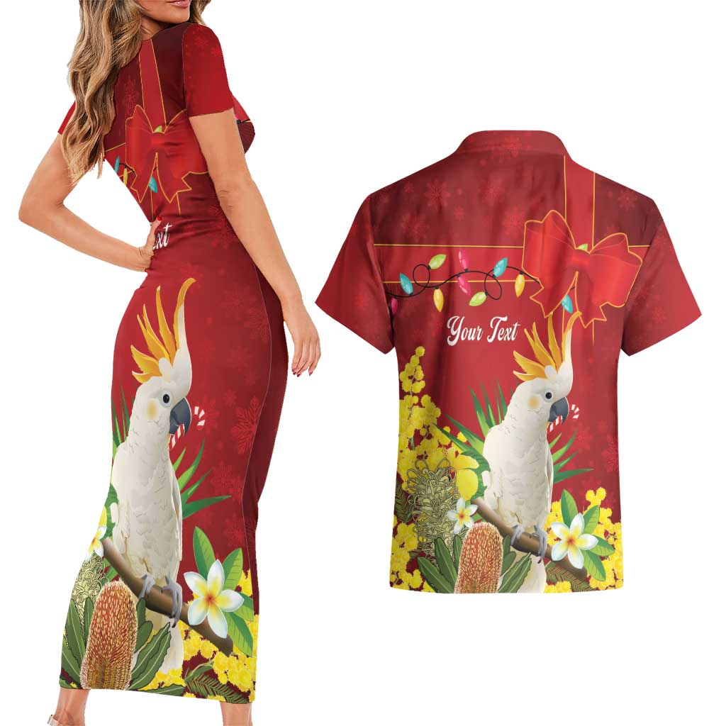 Personalised Australia Sulphur-crested Cockatoo Christmas Couples Matching Short Sleeve Bodycon Dress and Hawaiian Shirt Aussie Native Flowers Merry Xmas - Aussie Hoodie