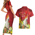 Personalised Australia Sulphur-crested Cockatoo Christmas Couples Matching Short Sleeve Bodycon Dress and Hawaiian Shirt Aussie Native Flowers Merry Xmas - Aussie Hoodie
