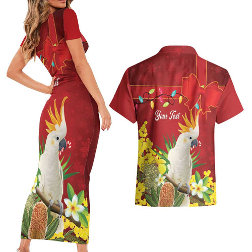 Personalised Australia Sulphur-crested Cockatoo Christmas Couples Matching Short Sleeve Bodycon Dress and Hawaiian Shirt Aussie Native Flowers Merry Xmas - Aussie Hoodie