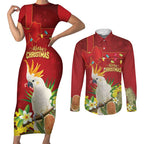 Personalised Australia Sulphur-crested Cockatoo Christmas Couples Matching Short Sleeve Bodycon Dress and Long Sleeve Button Shirt Aussie Native Flowers Merry Xmas - Aussie Hoodie