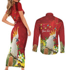 Personalised Australia Sulphur-crested Cockatoo Christmas Couples Matching Short Sleeve Bodycon Dress and Long Sleeve Button Shirt Aussie Native Flowers Merry Xmas - Aussie Hoodie