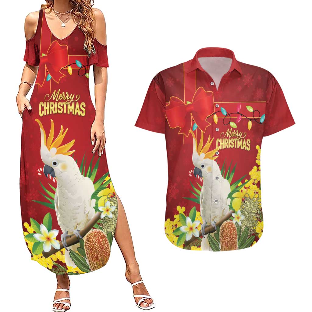 Personalised Australia Sulphur-crested Cockatoo Christmas Couples Matching Summer Maxi Dress and Hawaiian Shirt Aussie Native Flowers Merry Xmas - Aussie Hoodie
