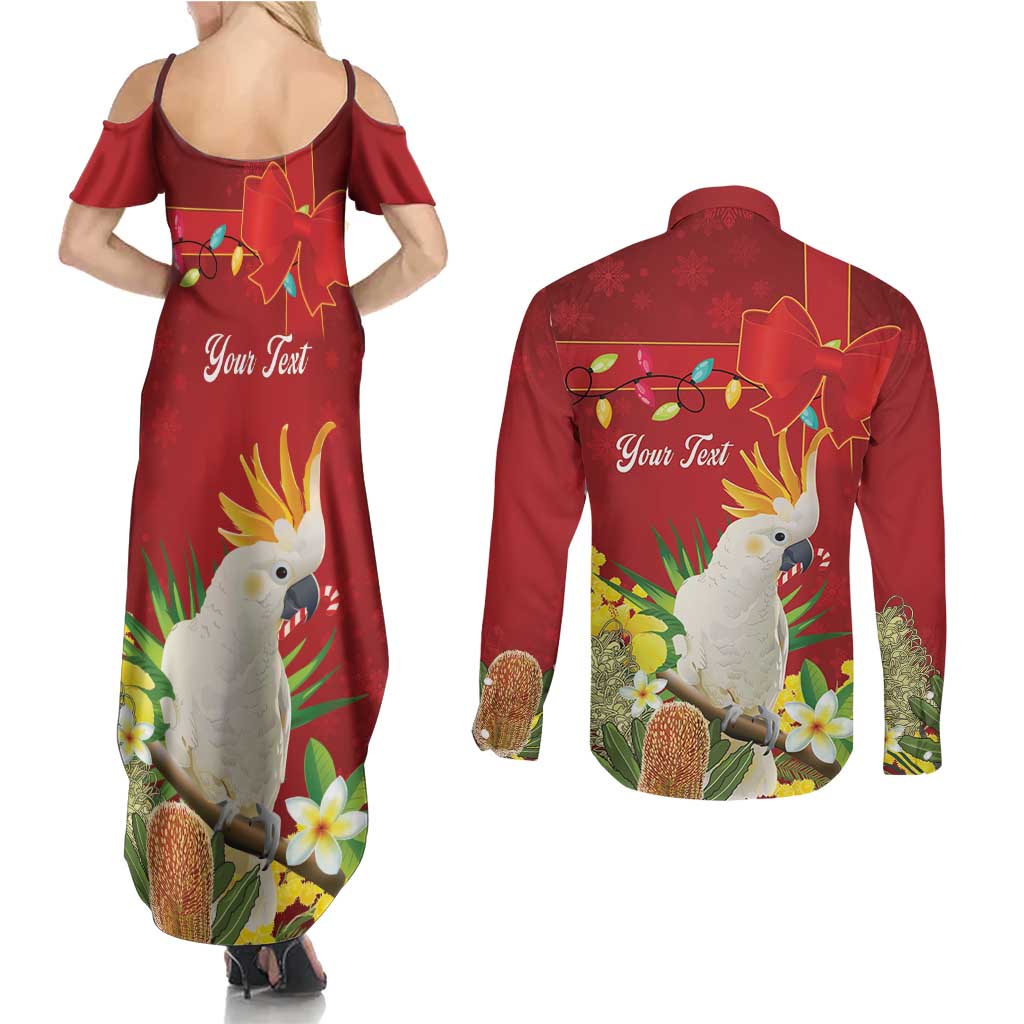Personalised Australia Sulphur-crested Cockatoo Christmas Couples Matching Summer Maxi Dress and Long Sleeve Button Shirt Aussie Native Flowers Merry Xmas - Aussie Hoodie