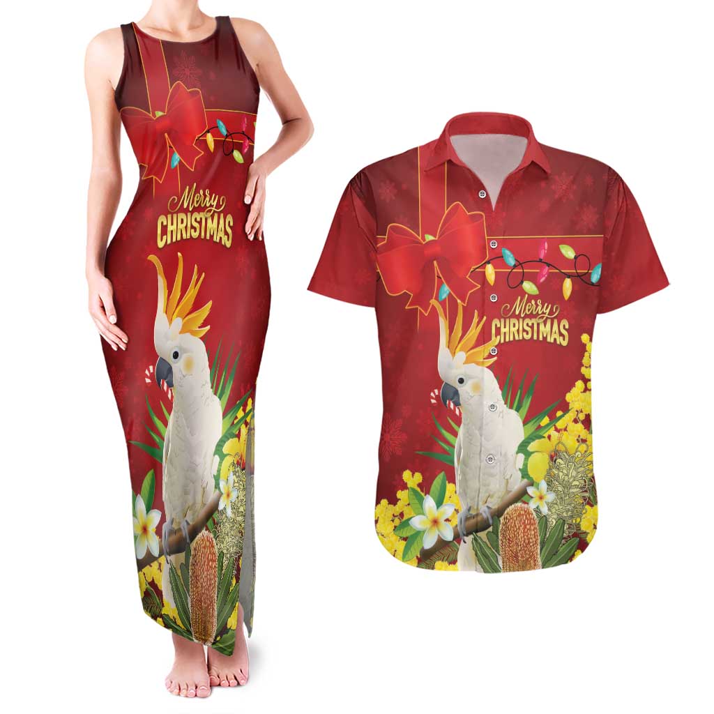 Personalised Australia Sulphur-crested Cockatoo Christmas Couples Matching Tank Maxi Dress and Hawaiian Shirt Aussie Native Flowers Merry Xmas - Aussie Hoodie