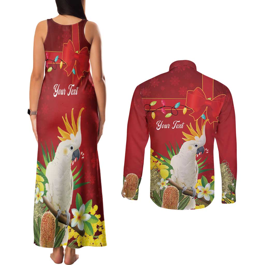 Personalised Australia Sulphur-crested Cockatoo Christmas Couples Matching Tank Maxi Dress and Long Sleeve Button Shirt Aussie Native Flowers Merry Xmas - Aussie Hoodie