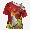 Personalised Australia Sulphur-crested Cockatoo Christmas Cross Shoulder Shirt Aussie Native Flowers Merry Xmas - Aussie Hoodie