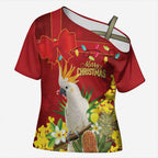Personalised Australia Sulphur-crested Cockatoo Christmas Cross Shoulder Shirt Aussie Native Flowers Merry Xmas - Aussie Hoodie