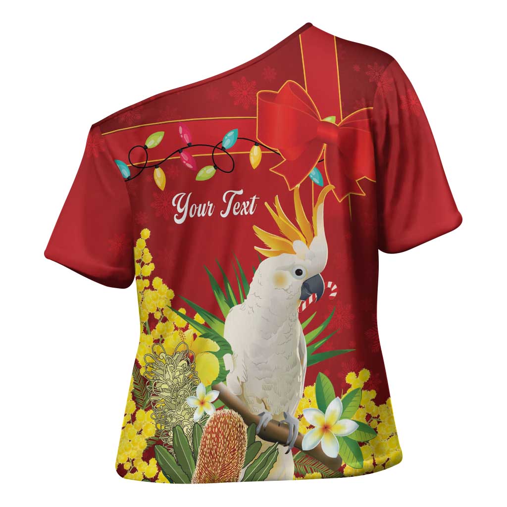 Personalised Australia Sulphur-crested Cockatoo Christmas Cross Shoulder Shirt Aussie Native Flowers Merry Xmas - Aussie Hoodie