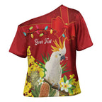 Personalised Australia Sulphur-crested Cockatoo Christmas Cross Shoulder Shirt Aussie Native Flowers Merry Xmas - Aussie Hoodie