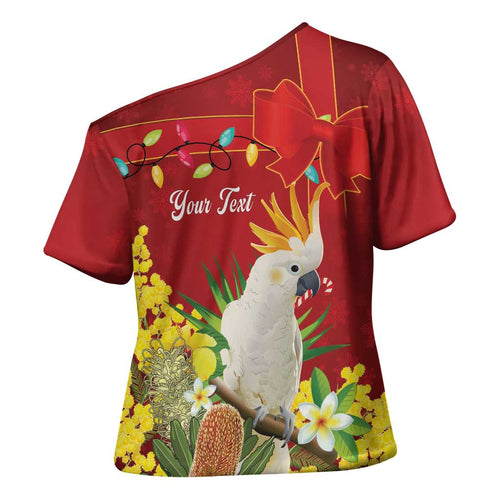 Personalised Australia Sulphur-crested Cockatoo Christmas Cross Shoulder Shirt Aussie Native Flowers Merry Xmas - Aussie Hoodie