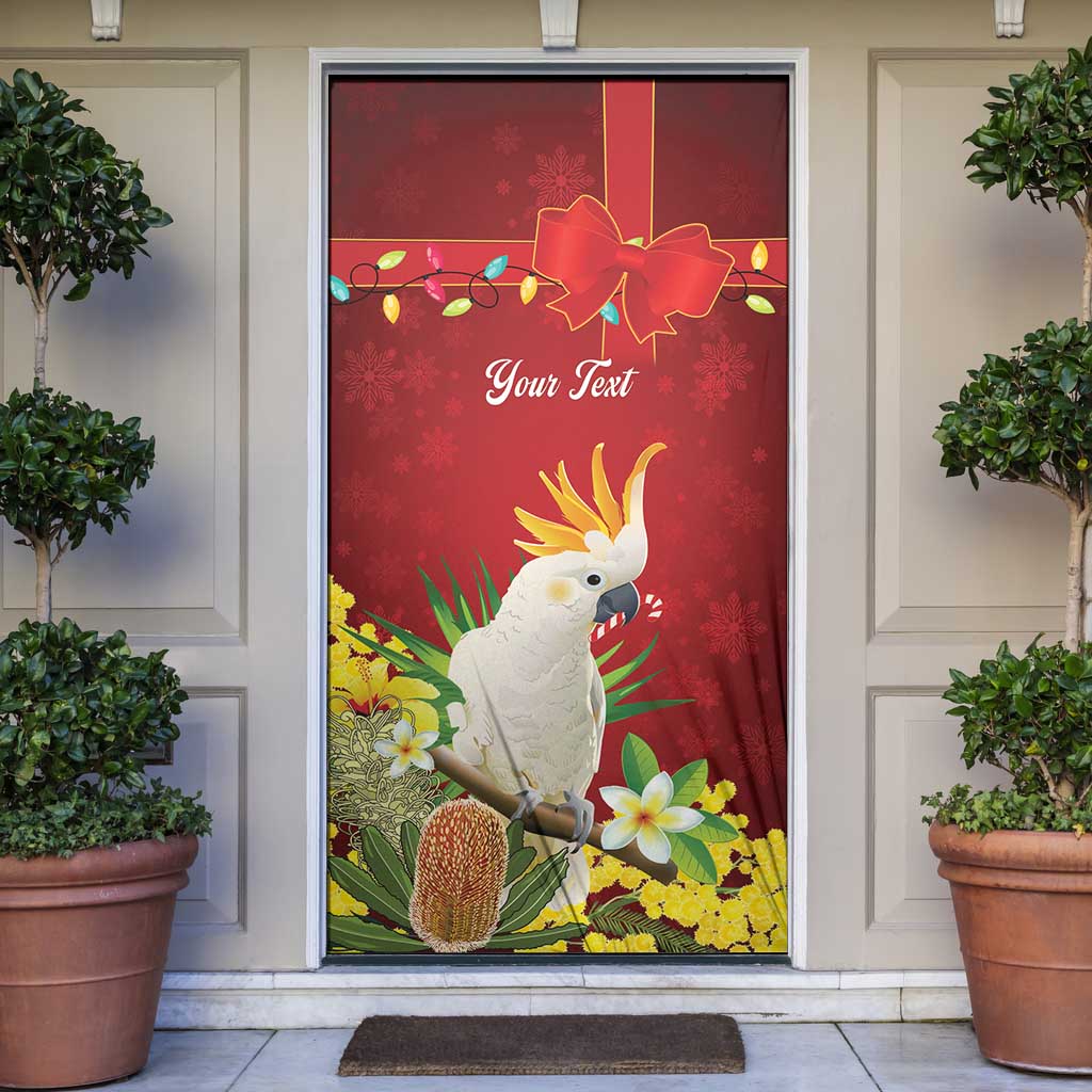 Personalised Australia Sulphur-crested Cockatoo Christmas Door Cover Aussie Native Flowers Merry Xmas - Aussie Hoodie