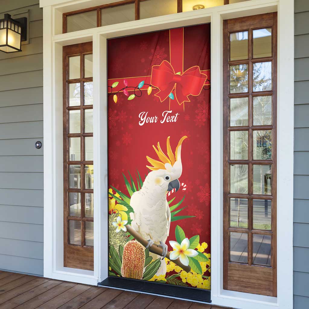 Personalised Australia Sulphur-crested Cockatoo Christmas Door Cover Aussie Native Flowers Merry Xmas - Aussie Hoodie