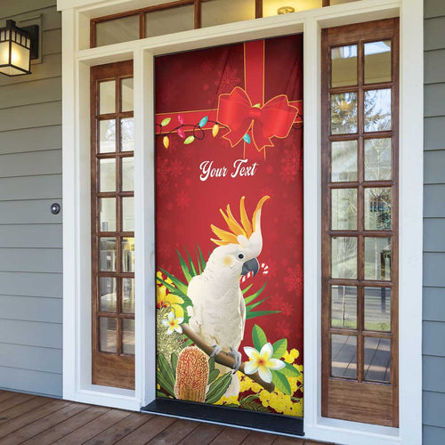 Personalised Australia Sulphur-crested Cockatoo Christmas Door Cover Aussie Native Flowers Merry Xmas - Aussie Hoodie