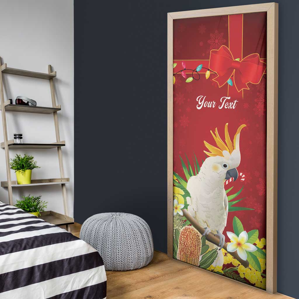 Personalised Australia Sulphur-crested Cockatoo Christmas Door Cover Aussie Native Flowers Merry Xmas - Aussie Hoodie