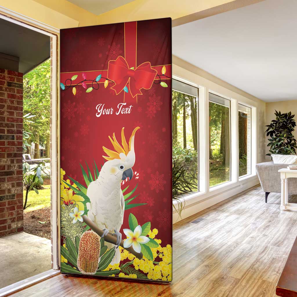 Personalised Australia Sulphur-crested Cockatoo Christmas Door Cover Aussie Native Flowers Merry Xmas - Aussie Hoodie