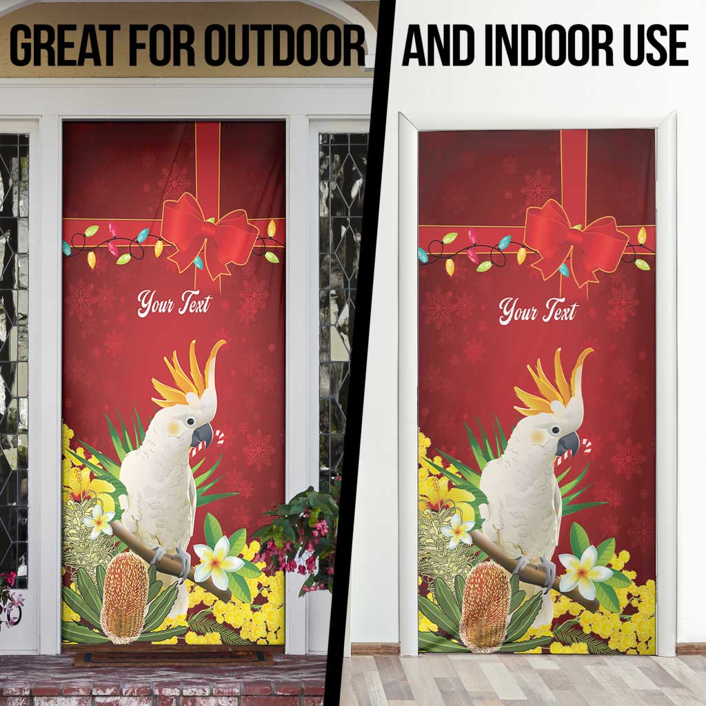 Personalised Australia Sulphur-crested Cockatoo Christmas Door Cover Aussie Native Flowers Merry Xmas - Aussie Hoodie
