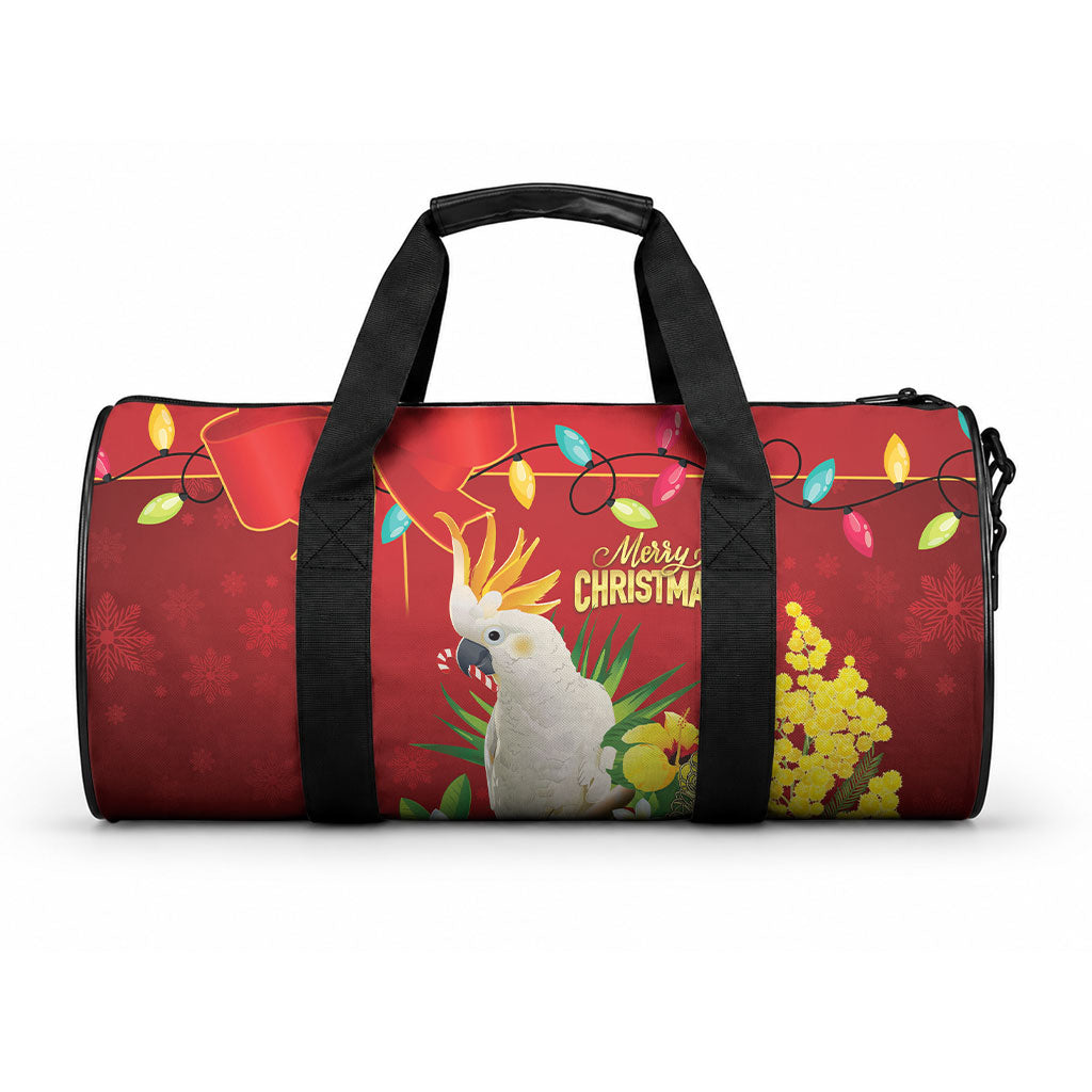 Australia Sulphur-crested Cockatoo Christmas Duffle Bag Aussie Native Flowers Merry Xmas