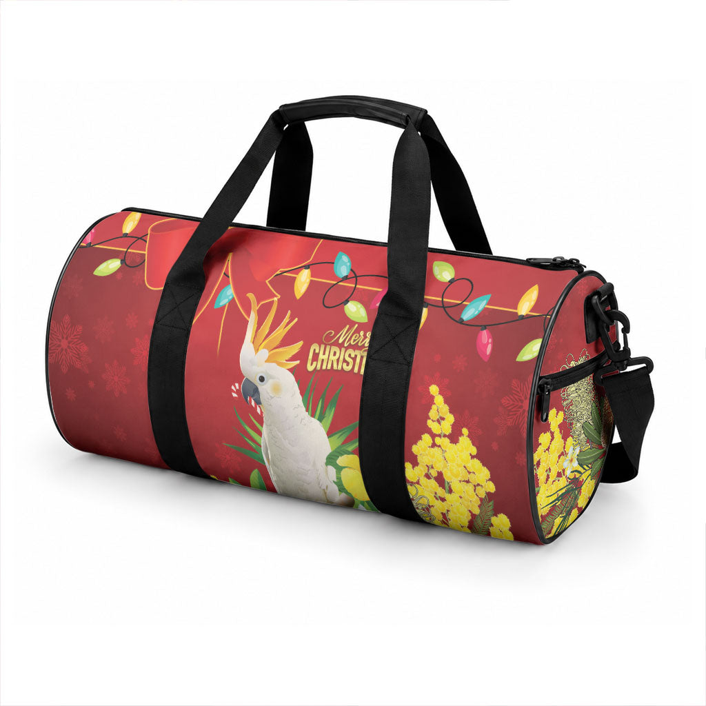 Australia Sulphur-crested Cockatoo Christmas Duffle Bag Aussie Native Flowers Merry Xmas