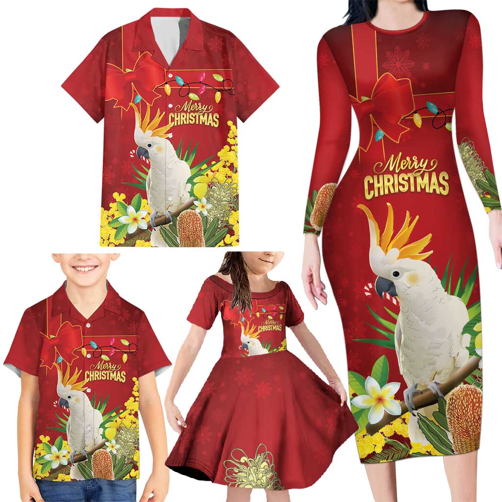 Personalised Australia Sulphur-crested Cockatoo Christmas Family Matching Long Sleeve Bodycon Dress and Hawaiian Shirt Aussie Native Flowers Merry Xmas - Aussie Hoodie