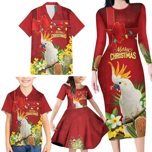 Personalised Australia Sulphur-crested Cockatoo Christmas Family Matching Long Sleeve Bodycon Dress and Hawaiian Shirt Aussie Native Flowers Merry Xmas - Aussie Hoodie