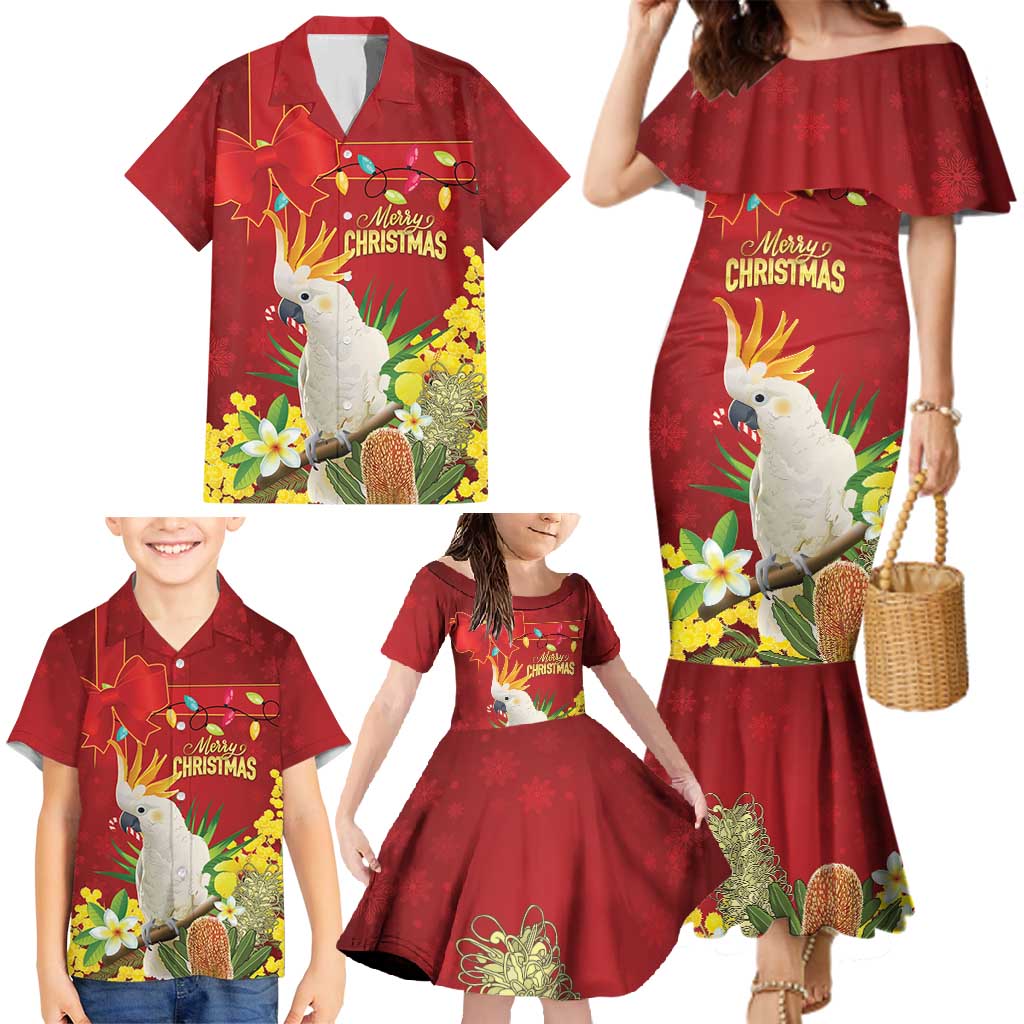 Personalised Australia Sulphur-crested Cockatoo Christmas Family Matching Mermaid Dress and Hawaiian Shirt Aussie Native Flowers Merry Xmas - Aussie Hoodie