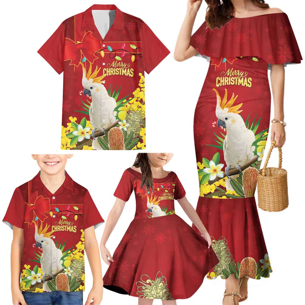 Personalised Australia Sulphur-crested Cockatoo Christmas Family Matching Mermaid Dress and Hawaiian Shirt Aussie Native Flowers Merry Xmas - Aussie Hoodie