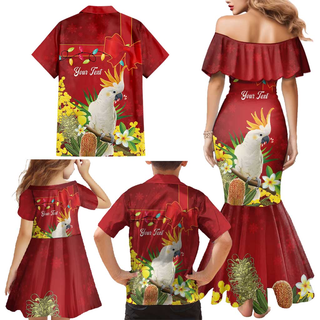 Personalised Australia Sulphur-crested Cockatoo Christmas Family Matching Mermaid Dress and Hawaiian Shirt Aussie Native Flowers Merry Xmas - Aussie Hoodie